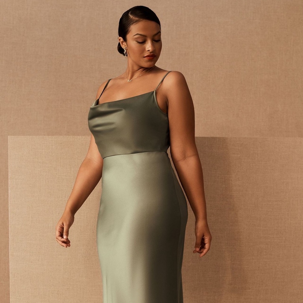 BHLDN Cali Satin Cowl-Neck Midi Slip Dress 💚 - Picture 4 of 6